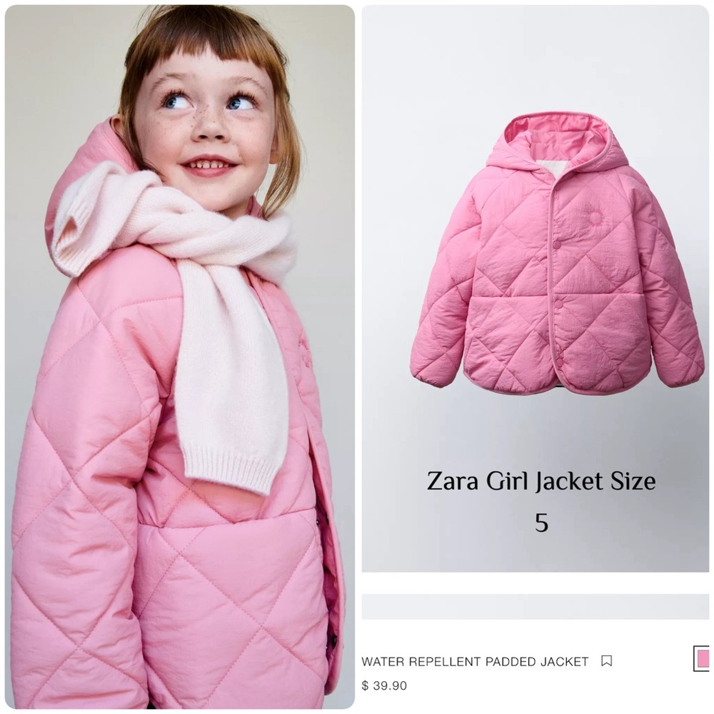 Zara Pink Quilted Jacket for Girls